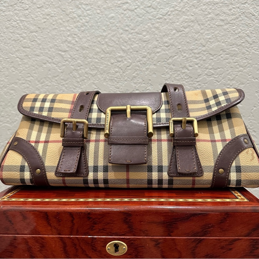 Burberry Brown Plaid Baguette Bag - Like New